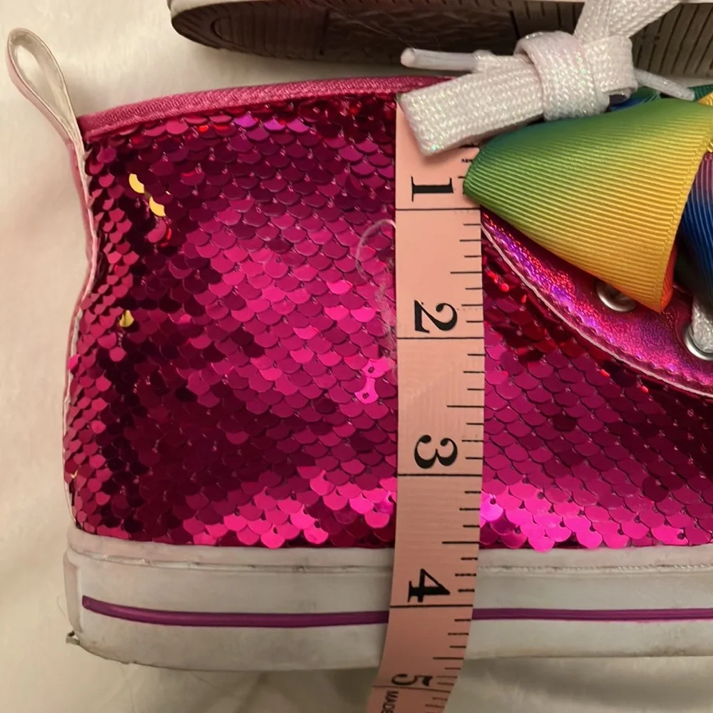 EUC Girls Size 3 JoJoHot Pink Sequin HighTop w/ Rainbow Bow, Bebe Boot, JoJoBow